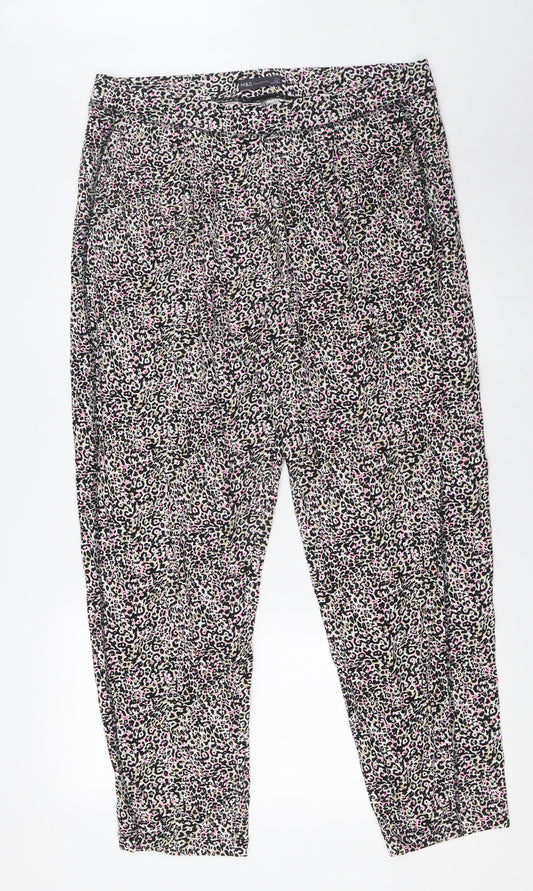 Marks and Spencer Womens Multicoloured Animal Print Viscose Trousers Size 18 L30 in Regular - Elasticated Waist