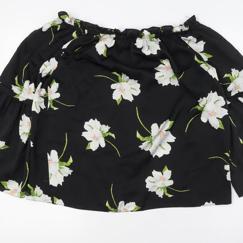 Dorothy Perkins Womens Black Floral Polyester Basic Button-Up Size 12 Off the Shoulder