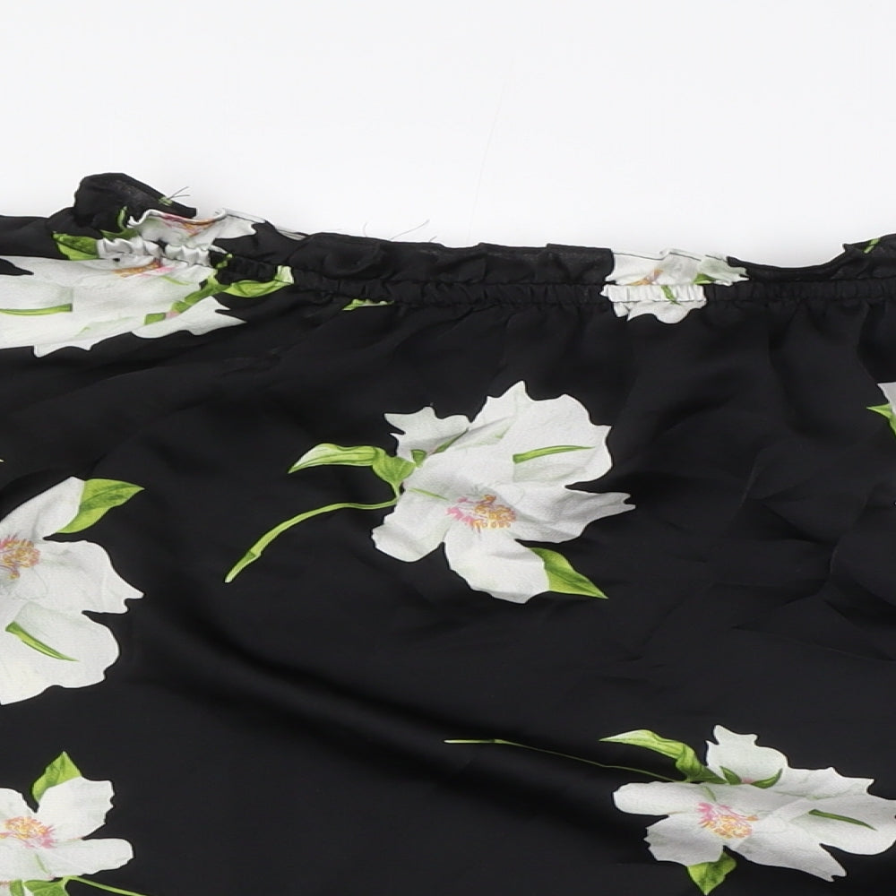 Dorothy Perkins Womens Black Floral Polyester Basic Button-Up Size 12 Off the Shoulder