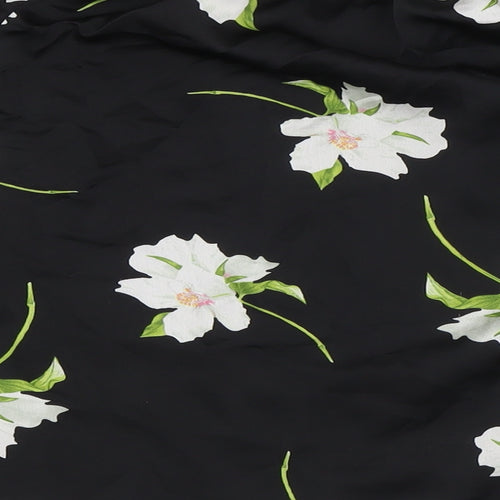 Dorothy Perkins Womens Black Floral Polyester Basic Button-Up Size 12 Off the Shoulder