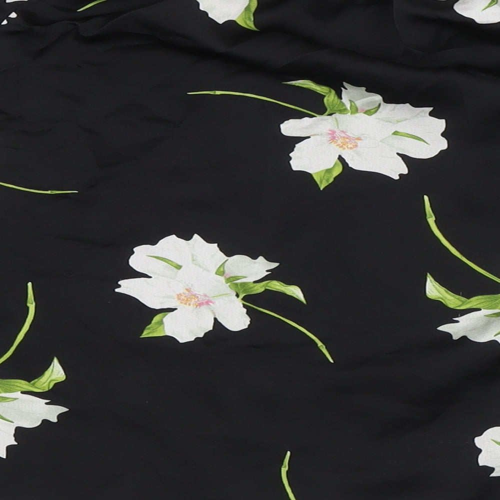 Dorothy Perkins Womens Black Floral Polyester Basic Button-Up Size 12 Off the Shoulder