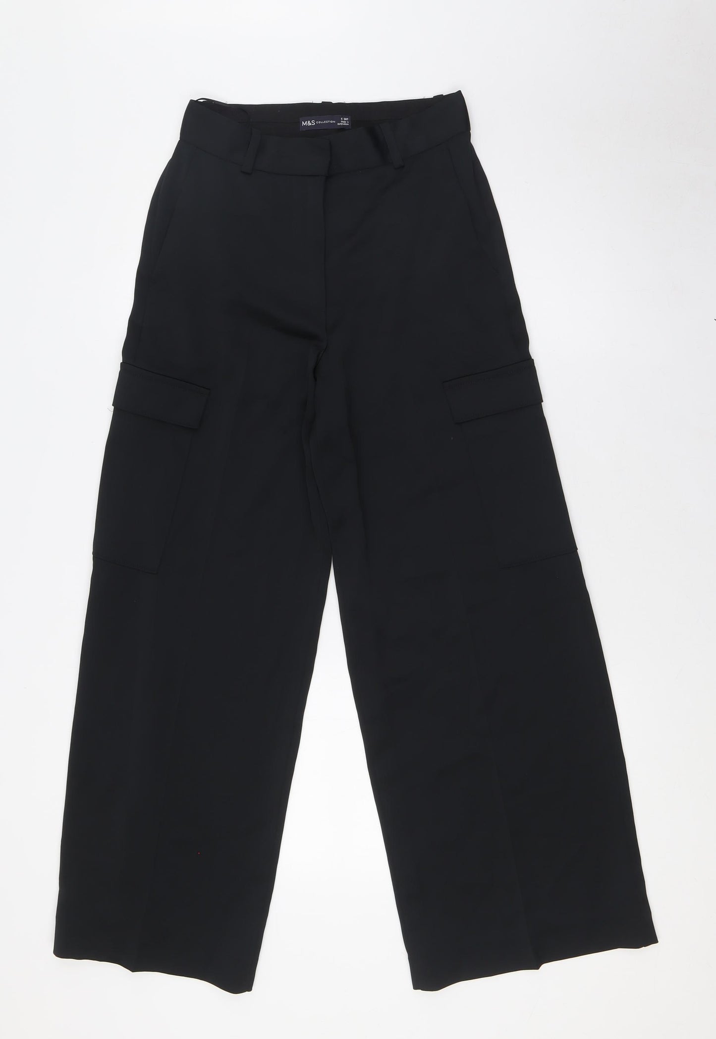 Marks and Spencer Womens Black Polyester Cargo Trousers Size 6 L28 in Regular Zip