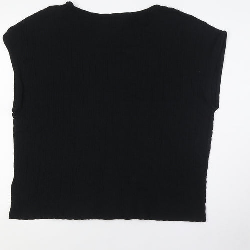 Marks and Spencer Womens Black Polyester Basic Button-Up Size 20 Boat Neck