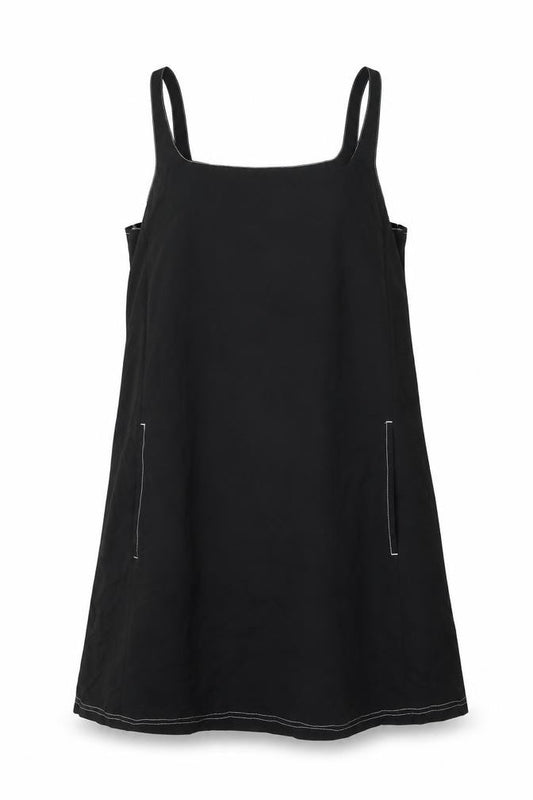 Front view of Topshop women’s black nylon a-line, size UK 10, square neck