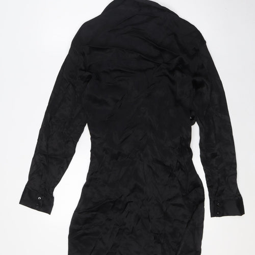 Zara Womens Black Viscose A-Line Size L Collared Button - Tie Front