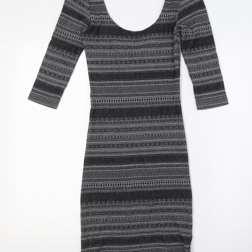 Miss Selfridge Womens Black Cotton Bodycon Size 4 Scoop Neck
