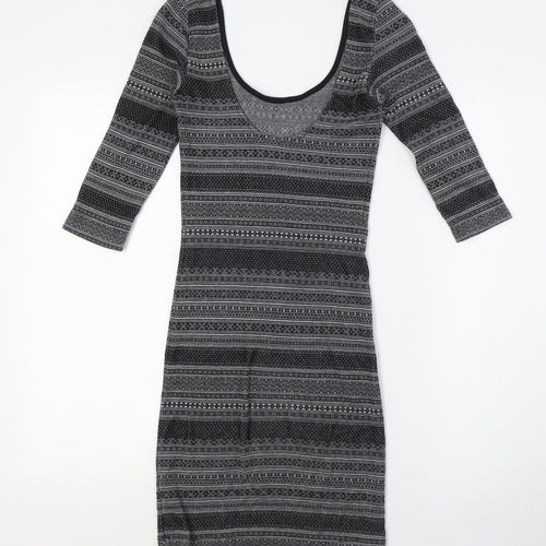 Miss Selfridge Womens Black Cotton Bodycon Size 4 Scoop Neck
