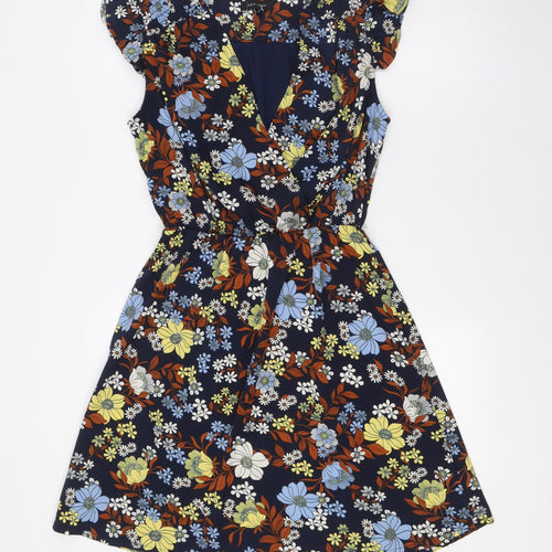 New Look Womens Multicoloured Floral Polyester A-Line Size 10 V-Neck - Elasticated Waist