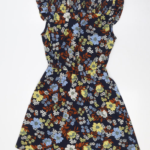 New Look Womens Multicoloured Floral Polyester A-Line Size 10 V-Neck - Elasticated Waist