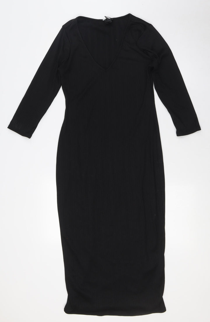 River Island Womens Black Polyester A-Line Size 10 V-Neck