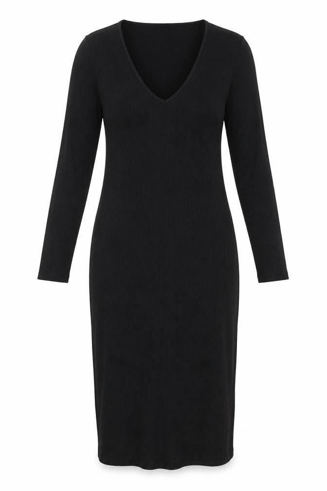 Front view of River Island women’s black polyester a-line, size UK 10, v-neck