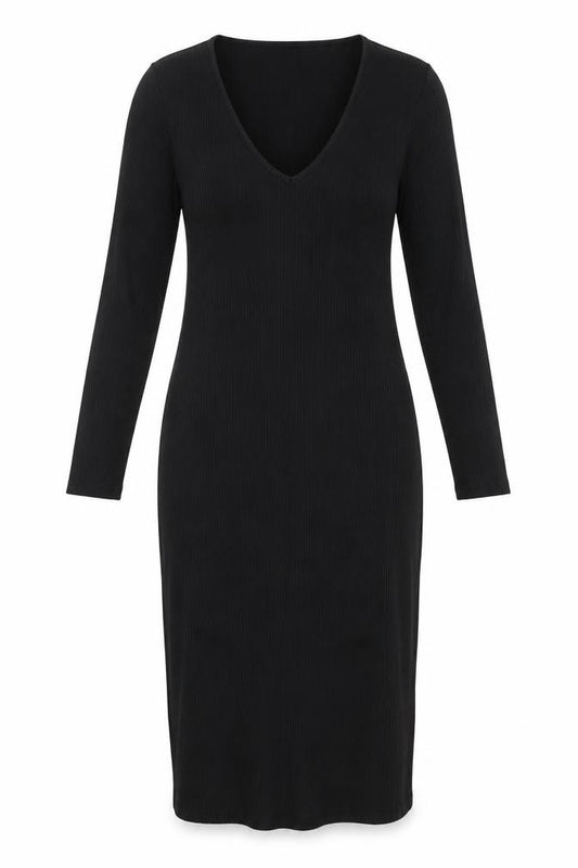 Front view of River Island women’s black polyester a-line, size UK 10, v-neck
