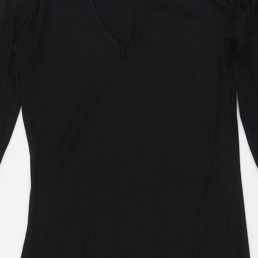 River Island Womens Black Polyester A-Line Size 10 V-Neck