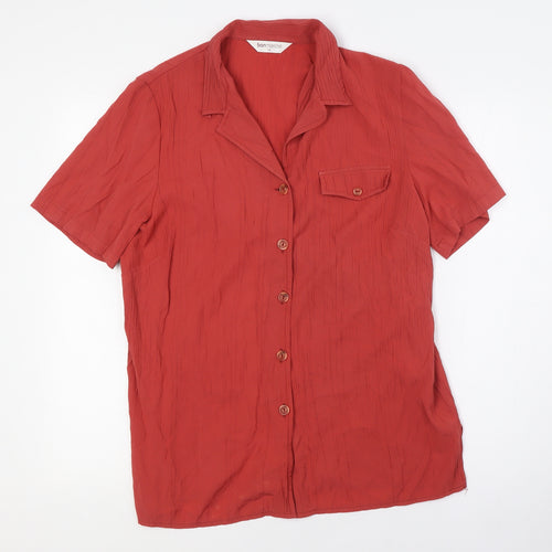 Bonmarché Womens Red Viscose Basic Button-Up Size 14 Collared