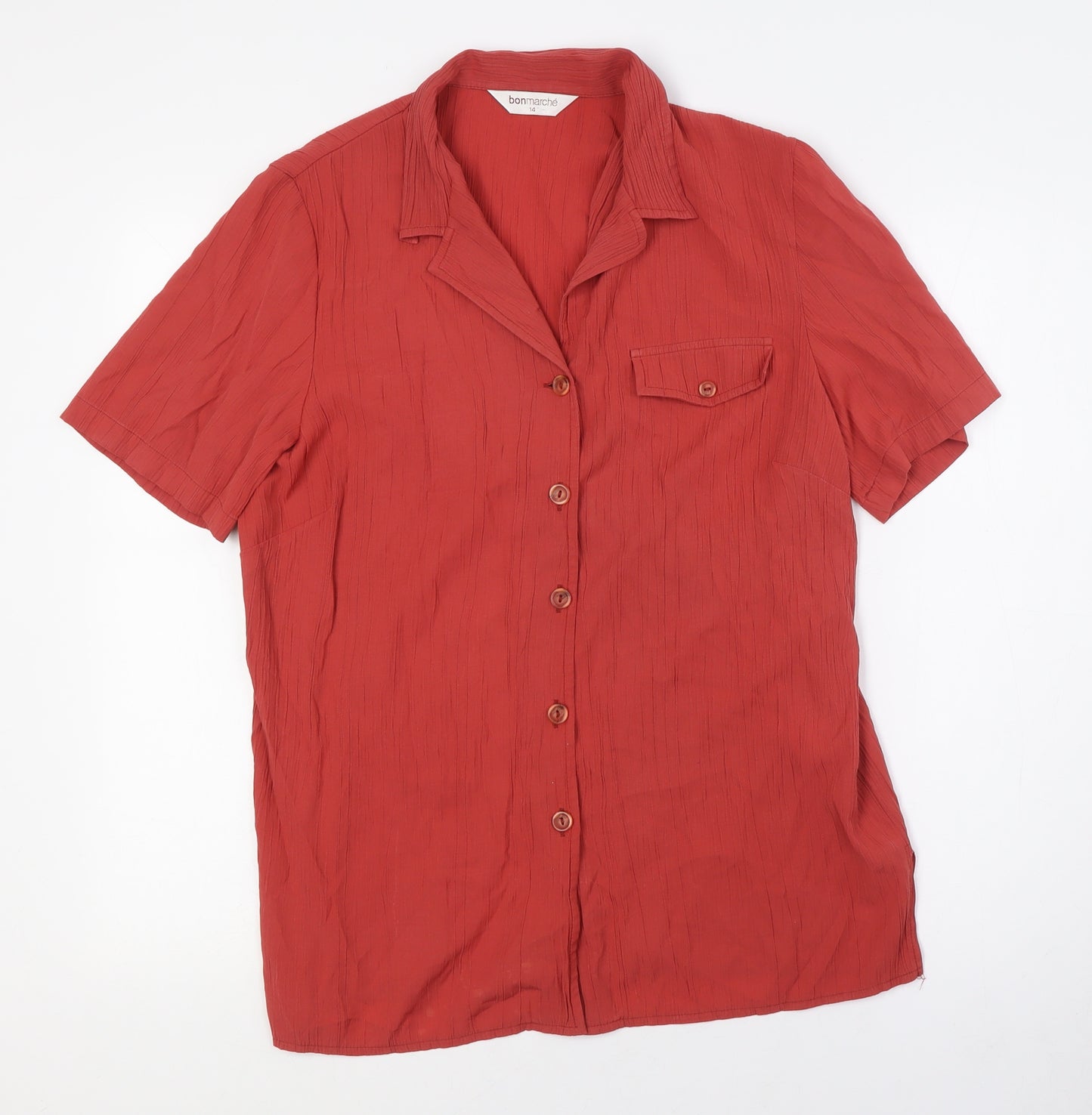 Bonmarché Womens Red Viscose Basic Button-Up Size 14 Collared