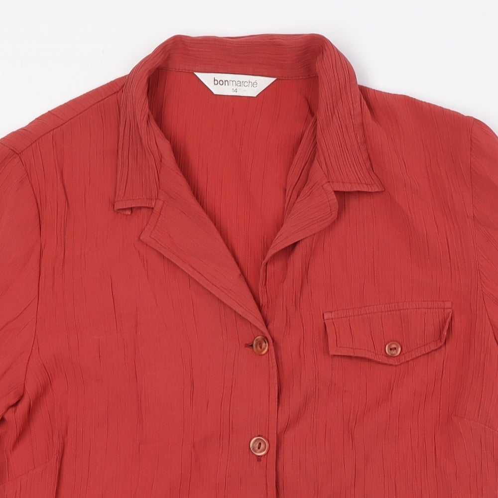 Bonmarché Womens Red Viscose Basic Button-Up Size 14 Collared
