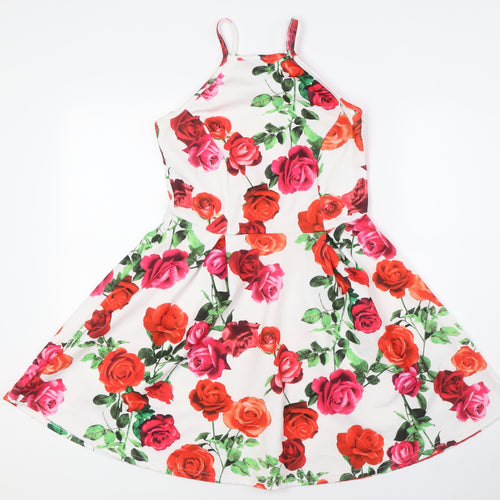 Select Womens Multicoloured Floral Polyester A-Line Size 10 Round Neck