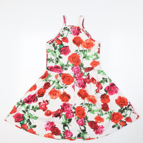Select Womens Multicoloured Floral Polyester A-Line Size 10 Round Neck