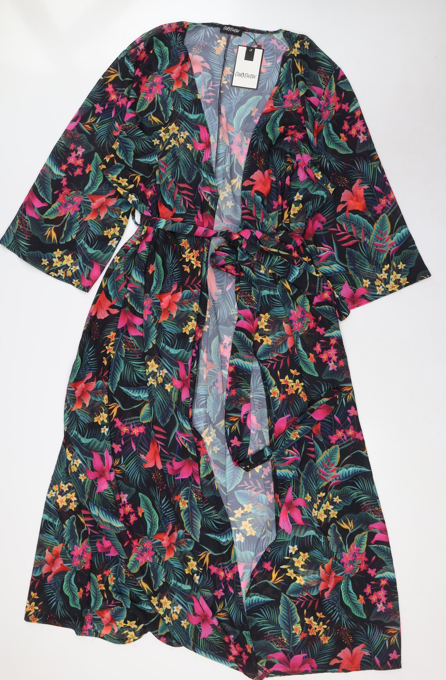 Curvewow Womens Multicoloured Floral Polyester Cami Gown Size 24 Tie