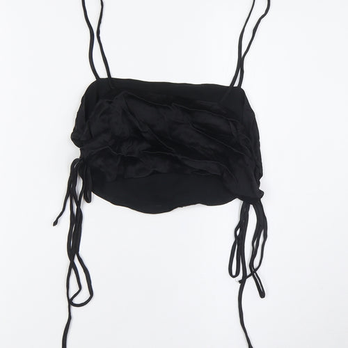 Zara Womens Black Polyester Cropped Button-Up Size M Square Neck - Lace Up Sides