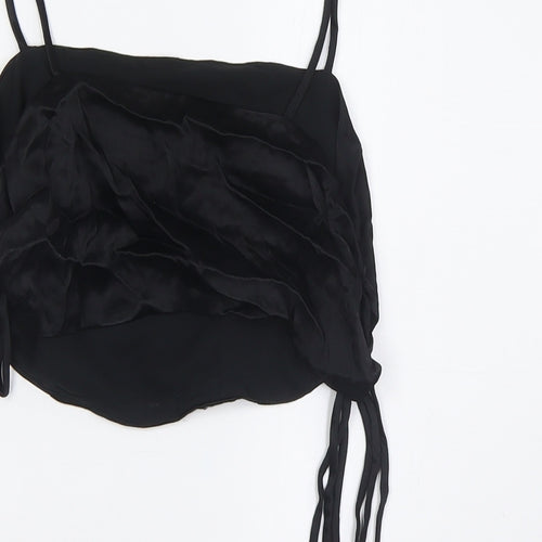 Zara Womens Black Polyester Cropped Button-Up Size M Square Neck - Lace Up Sides