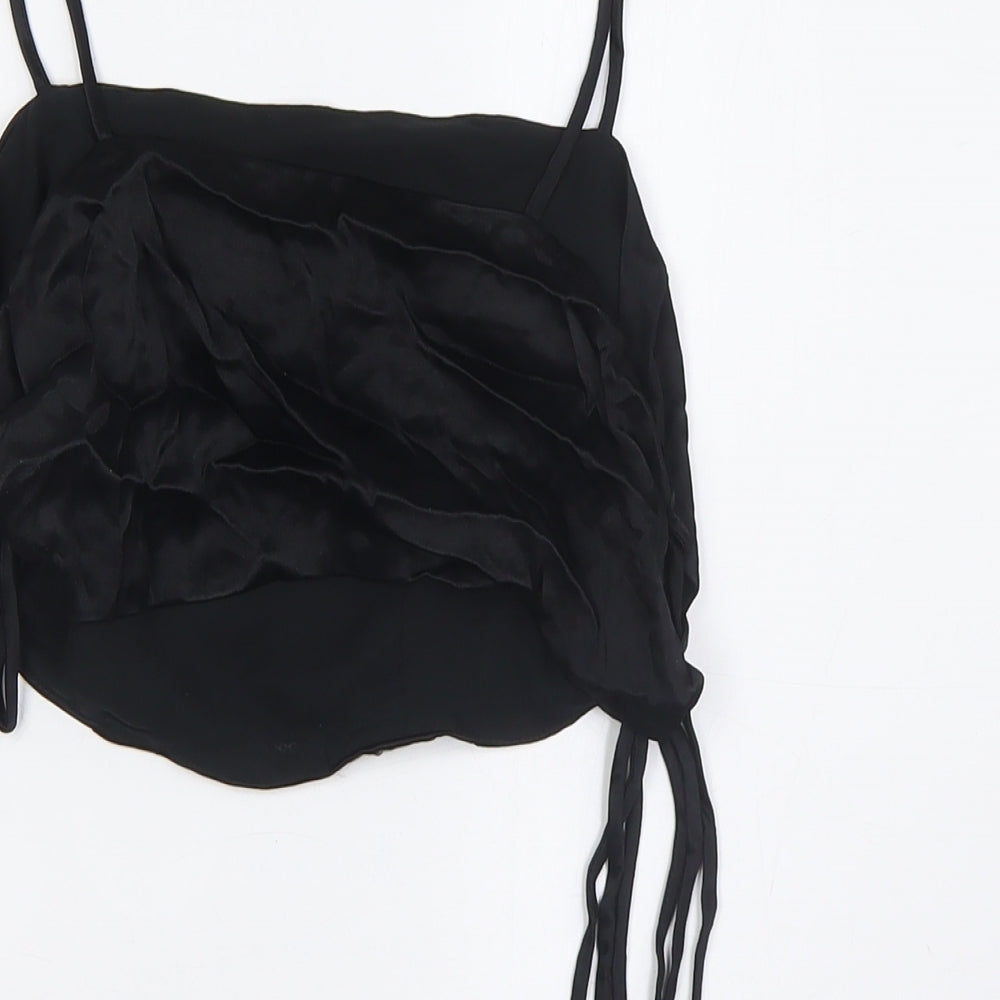 Zara Womens Black Polyester Cropped Button-Up Size M Square Neck - Lace Up Sides