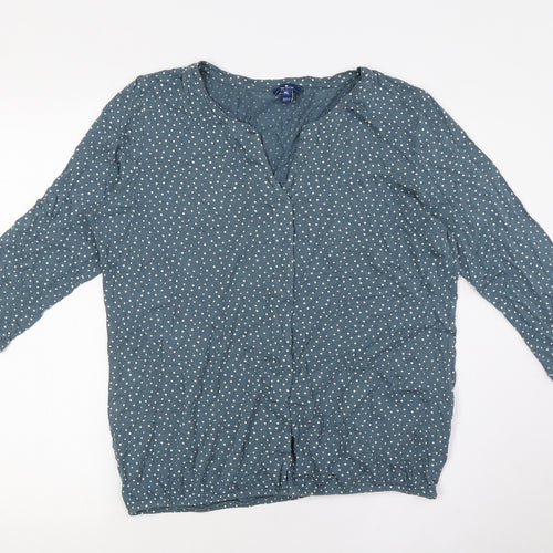 TOM TAILOR Womens Blue Polka Dot Cotton Basic Button-Up Size XL V-Neck