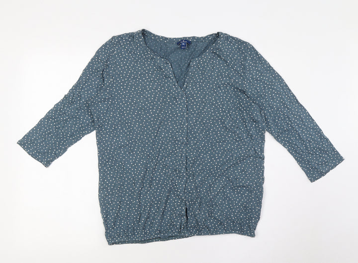TOM TAILOR Womens Blue Polka Dot Cotton Basic Button-Up Size XL V-Neck