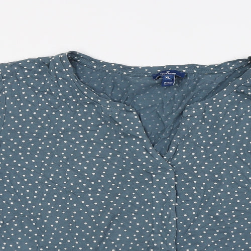 TOM TAILOR Womens Blue Polka Dot Cotton Basic Button-Up Size XL V-Neck