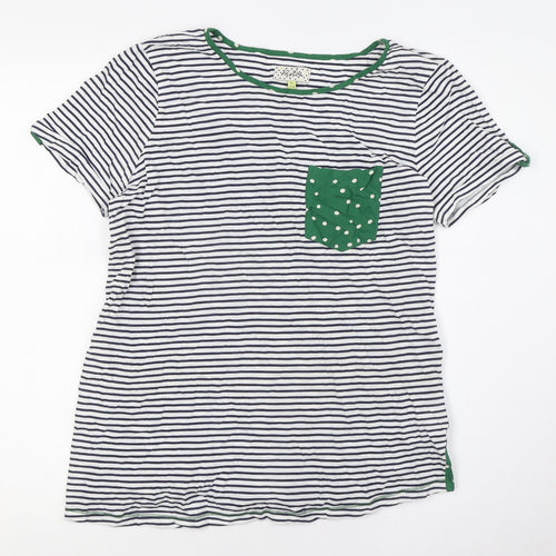 Heyton Womens Blue Striped Cotton Basic Button-Up Size 12 Round Neck