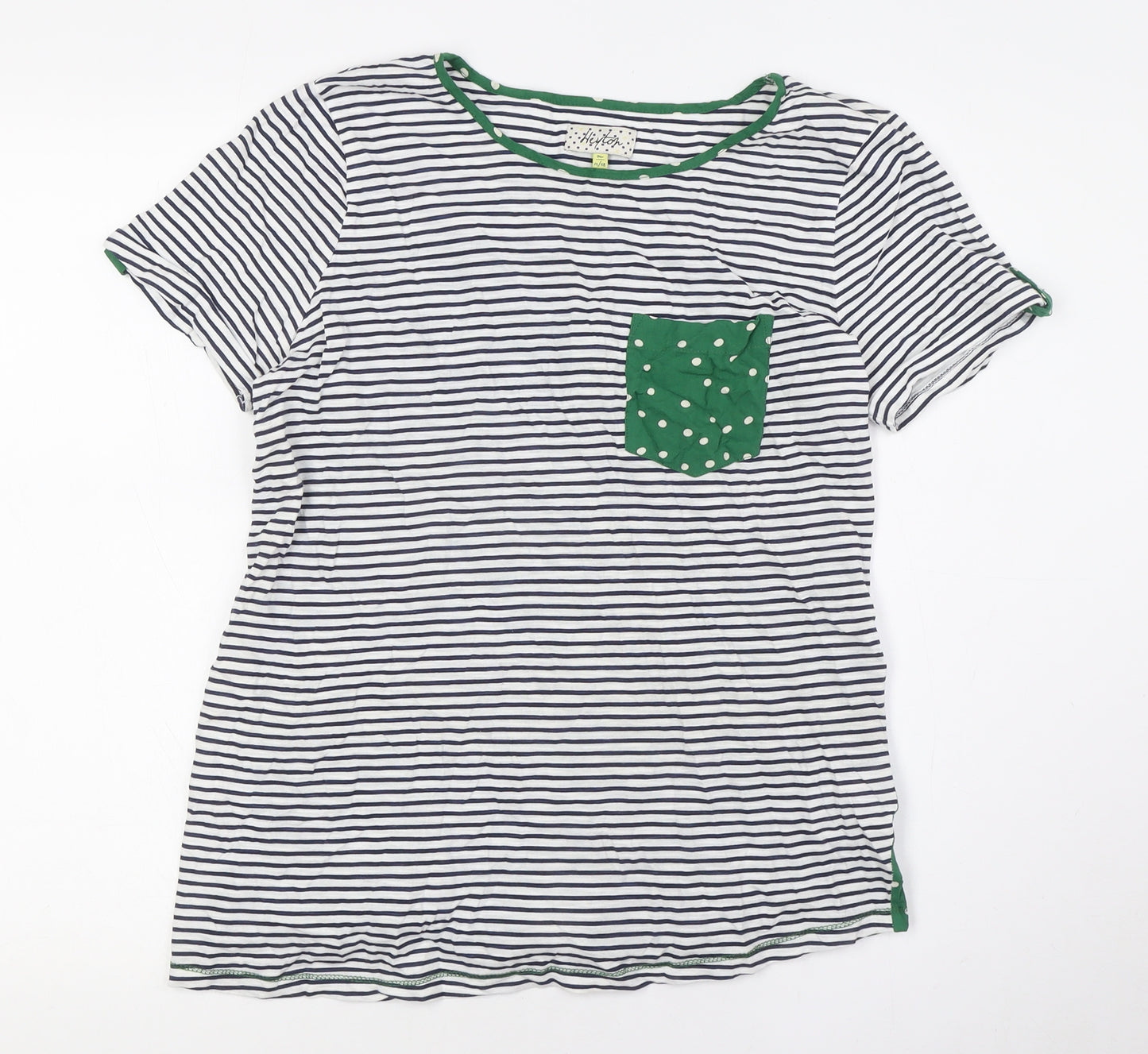 Heyton Womens Blue Striped Cotton Basic Button-Up Size 12 Round Neck