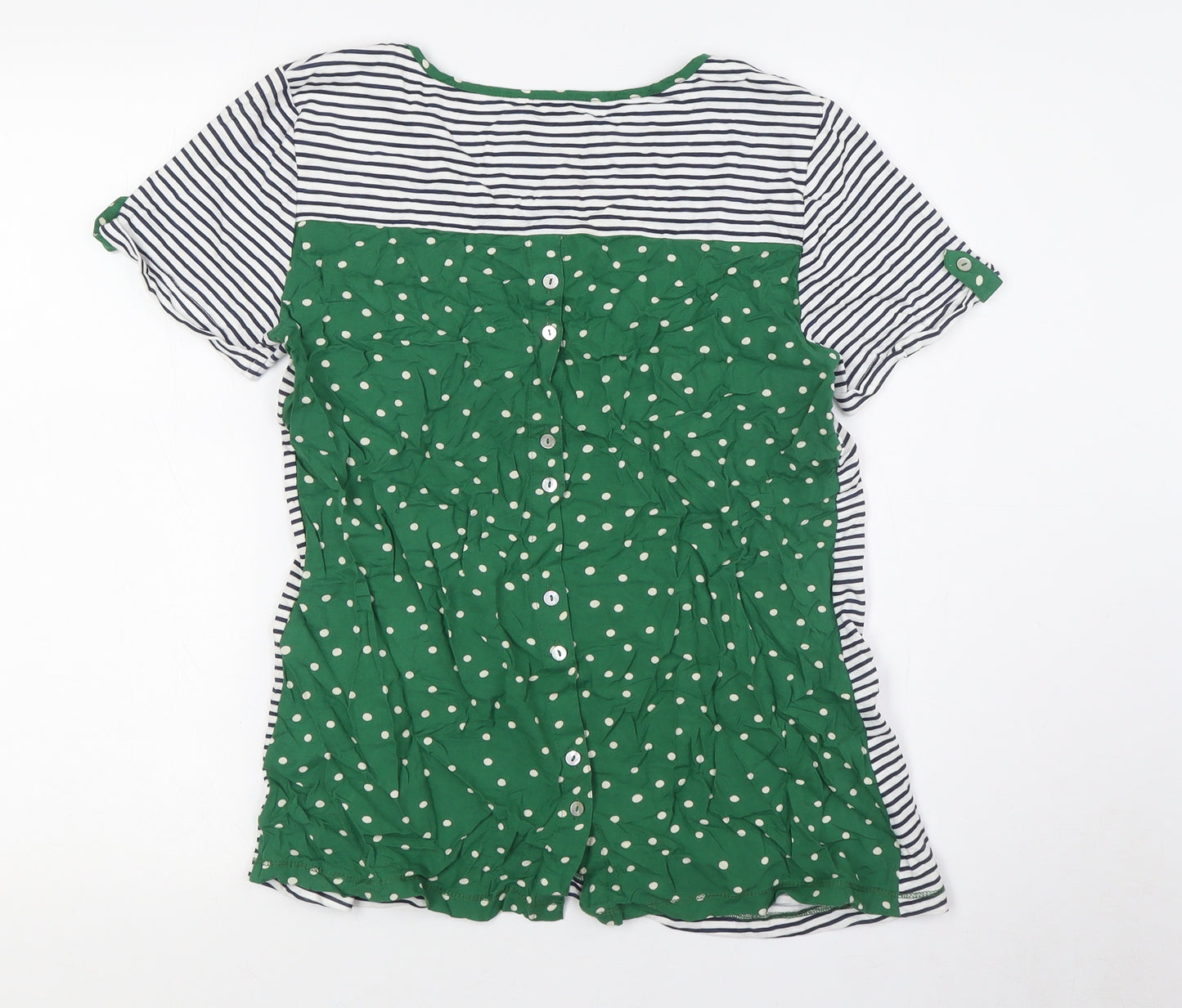 Heyton Womens Blue Striped Cotton Basic Button-Up Size 12 Round Neck