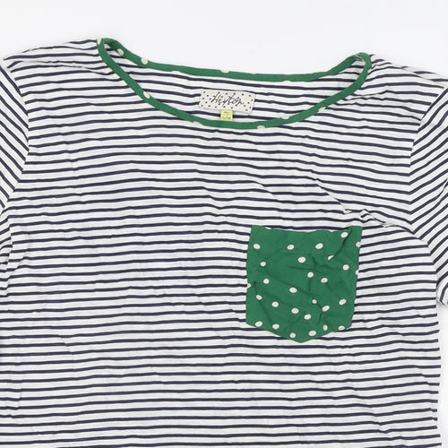 Heyton Womens Blue Striped Cotton Basic Button-Up Size 12 Round Neck