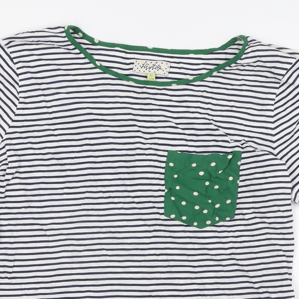 Heyton Womens Blue Striped Cotton Basic Button-Up Size 12 Round Neck