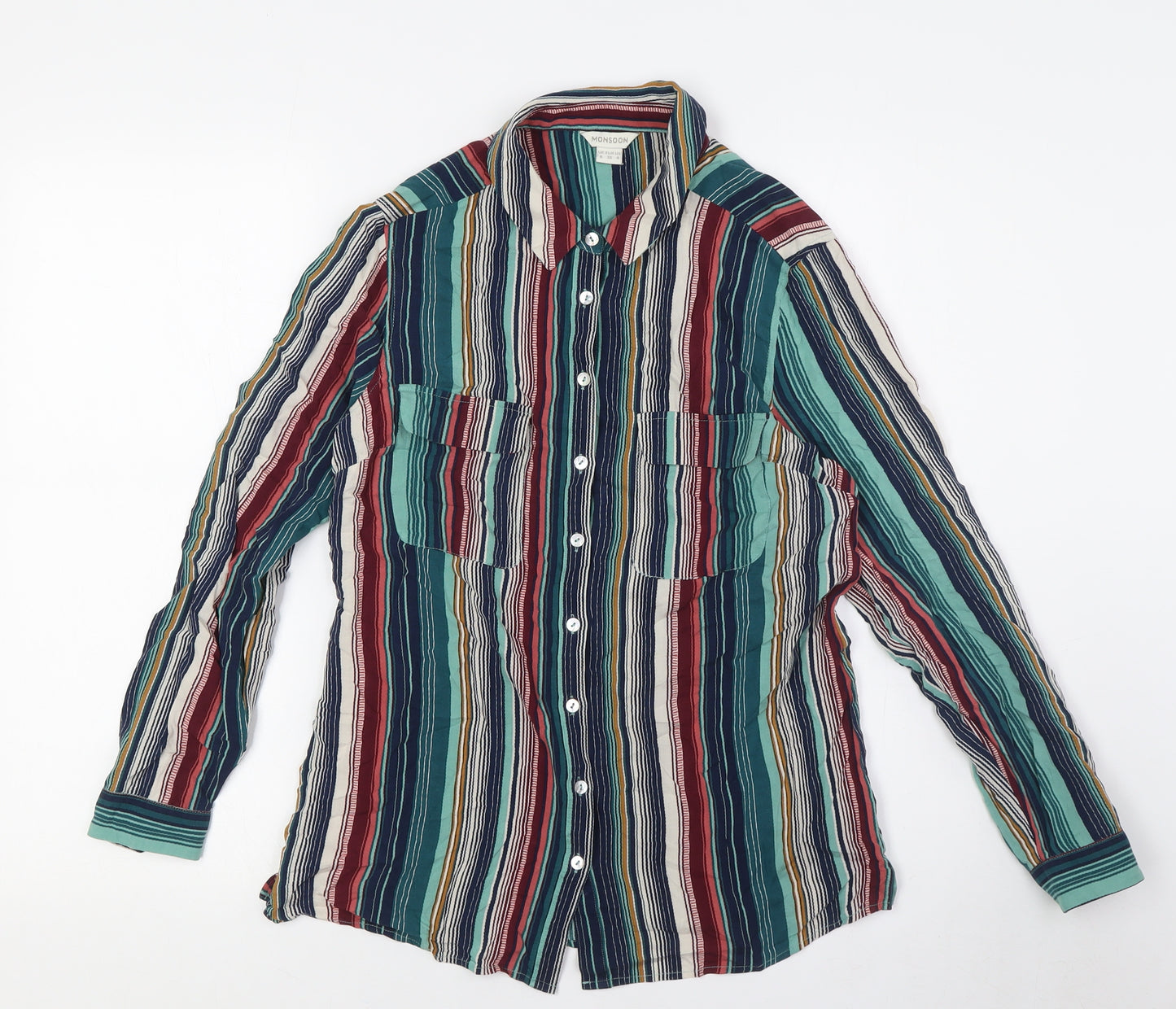 Monsoon Womens Multicoloured Striped Viscose Basic Button-Up Size 8 Collared