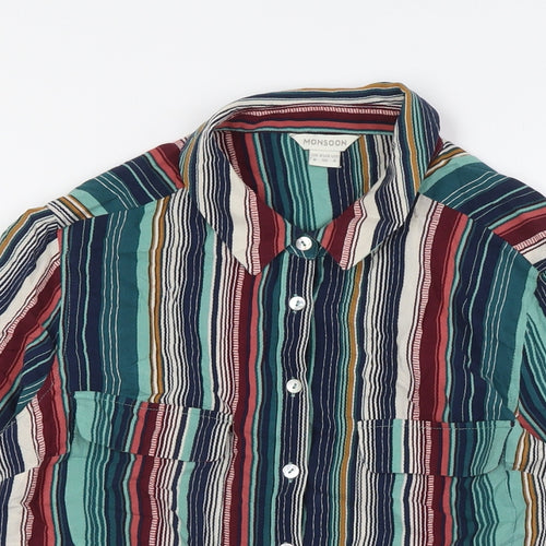 Monsoon Womens Multicoloured Striped Viscose Basic Button-Up Size 8 Collared