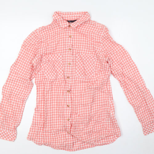 Marks and Spencer Womens Red Check Cotton Basic Button-Up Size 8 Collared