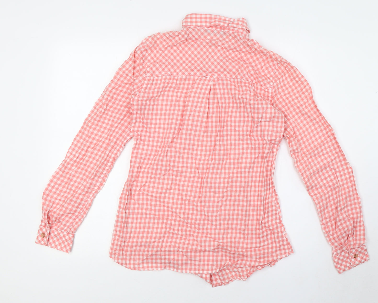 Marks and Spencer Womens Red Check Cotton Basic Button-Up Size 8 Collared