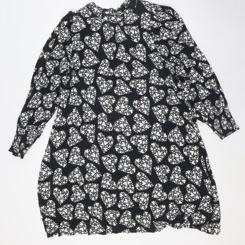 NEXT Womens Black Viscose A-Line Size 18 Mock Neck Button - Hearts