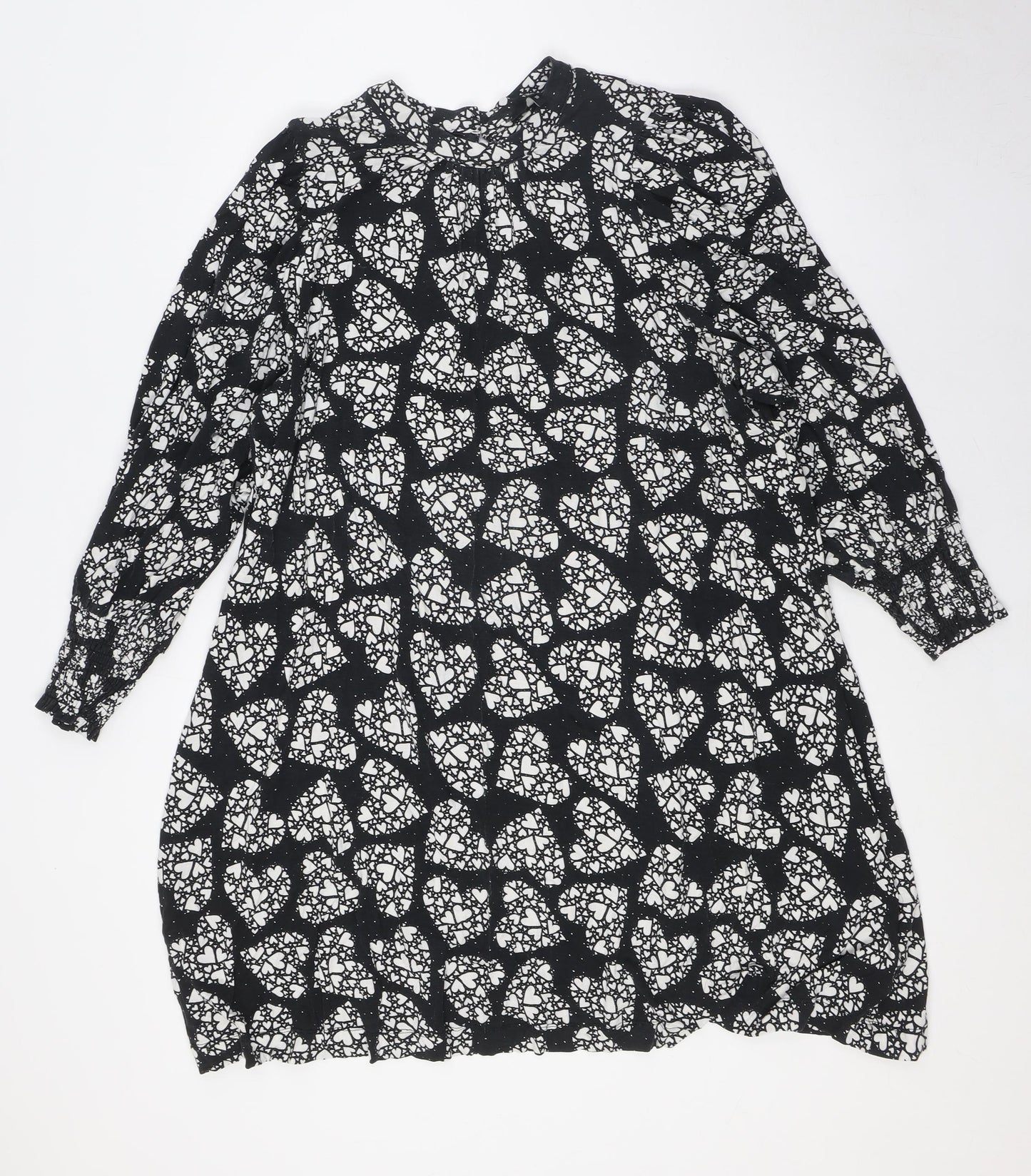 NEXT Womens Black Viscose A-Line Size 18 Mock Neck Button - Hearts