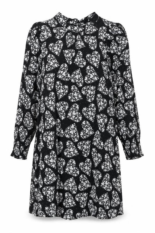 Front view of Next women’s black viscose a-line, size UK 18, mock neck button - hearts