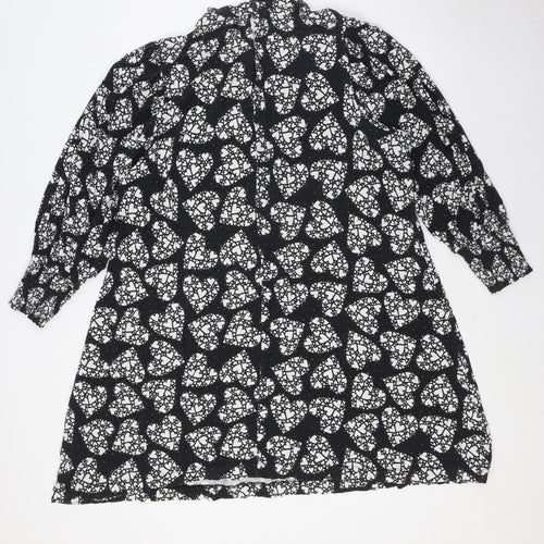 NEXT Womens Black Viscose A-Line Size 18 Mock Neck Button - Hearts
