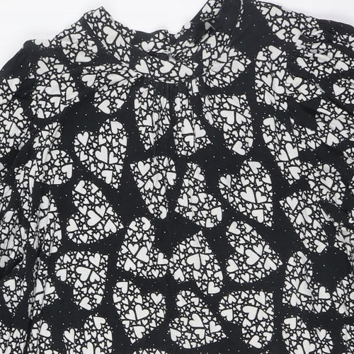 NEXT Womens Black Viscose A-Line Size 18 Mock Neck Button - Hearts