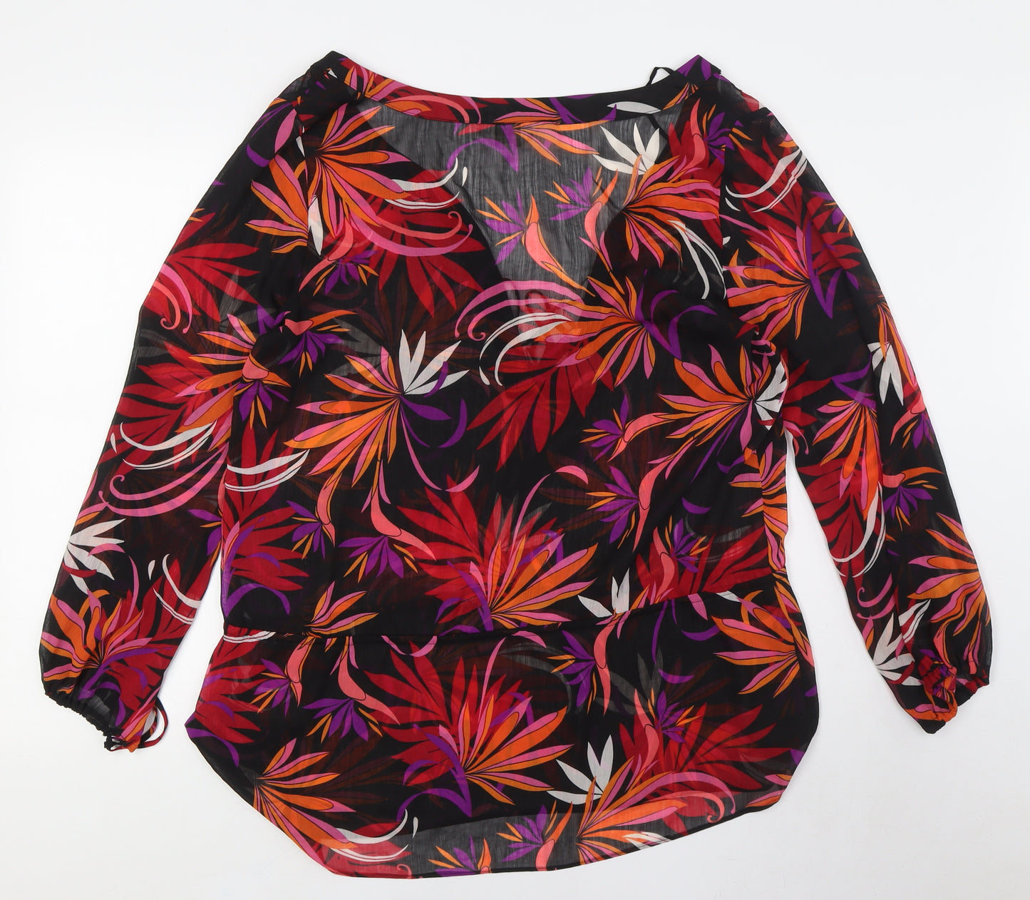 Debenhams Womens Multicoloured Polyester Basic Button-Up Size 16 V-Neck - Sheer