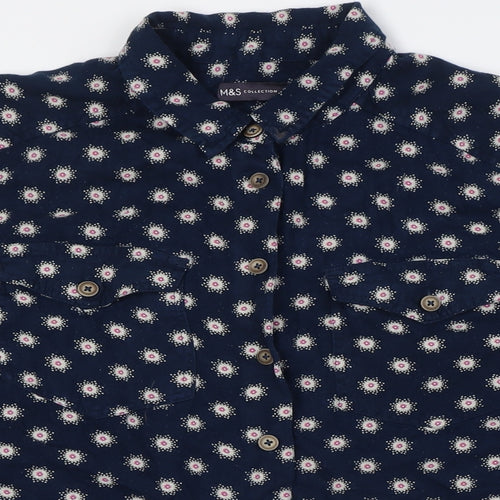 Marks and Spencer Womens Blue Viscose Basic Button-Up Size 10 Collared