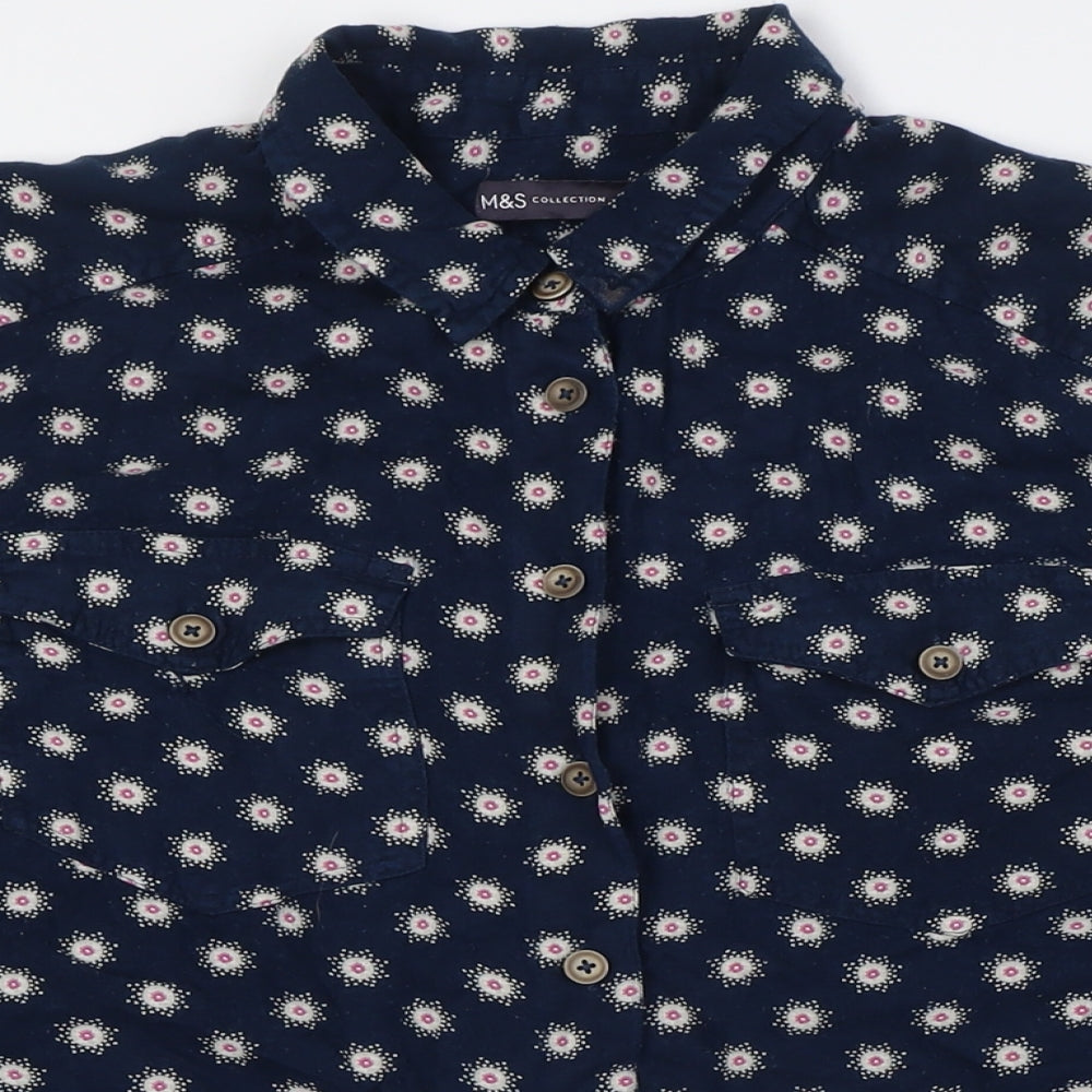 Marks and Spencer Womens Blue Viscose Basic Button-Up Size 10 Collared
