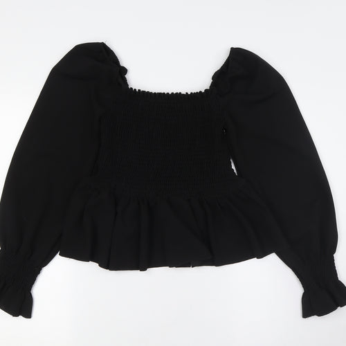 New Look Womens Black Polyester Basic Button-Up Size 10 Off the Shoulder - Peplum