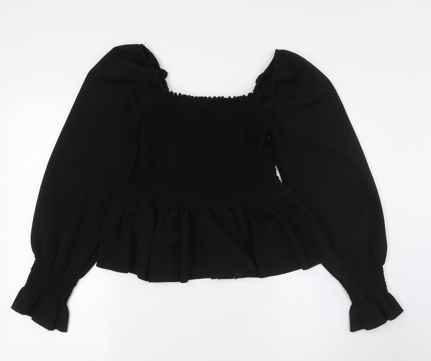New Look Womens Black Polyester Basic Button-Up Size 10 Off the Shoulder - Peplum