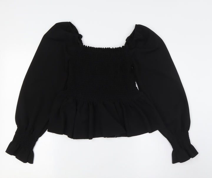 New Look Womens Black Polyester Basic Button-Up Size 10 Off the Shoulder - Peplum