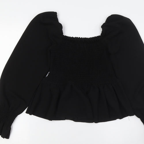 New Look Womens Black Polyester Basic Button-Up Size 10 Off the Shoulder - Peplum